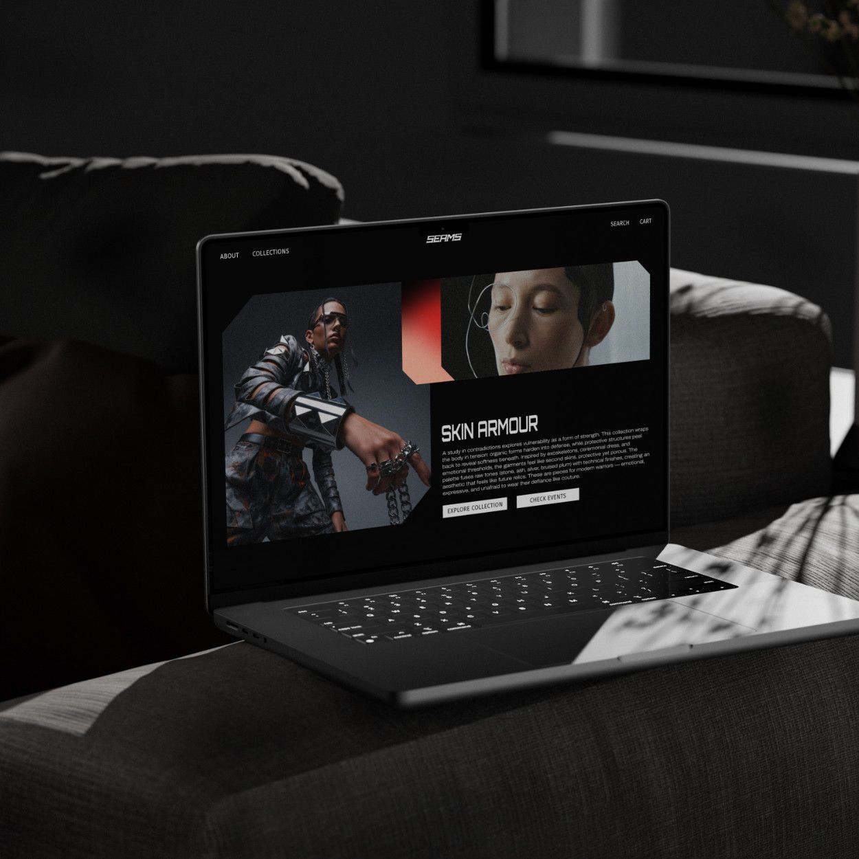 Laptop on a couch